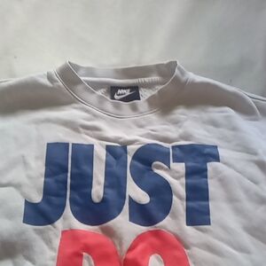 Nike White Sweatshirt with Blue and Red Print